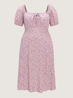 Ditsy Floral Print Cinched Waist Midi Dress