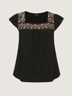 Floral Embroidered Neckline Knit Top