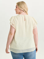 Sheer Lace Neckline Layered Sleeve Blouse
