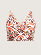 Geometric Embroidered Surplice Neckline Swim Top
