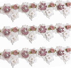 1 Yard Baroque Lace Flowers Pearls Ribbons, Vintage Rose Pearl Ribbons, Elegant Lace Floral Decoration for Sewing Hairstyles Bows Handicrafts Wedding Dresses Curtain
