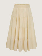 Shirred Wide Waistband Tiered Maxi Skirt