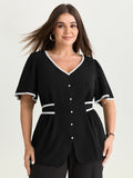 Color Contrast Edge Button Detail Blouse
