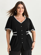 Color Contrast Edge Button Detail Blouse
