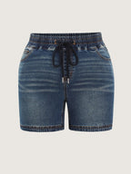 Stretchy Contrast Drawstring Skinny-Fit Denim Shorts