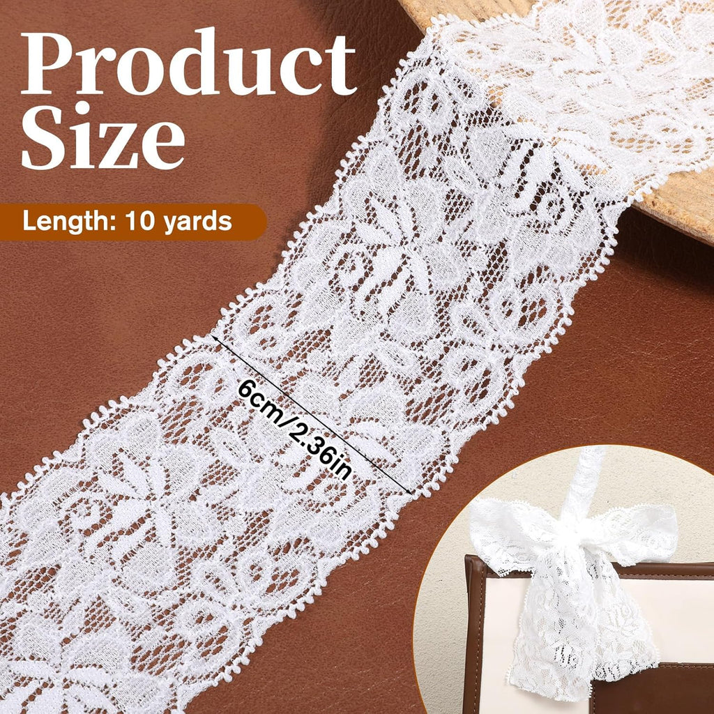 1 Roll White Lace Ribbon, 10 Yard x 2.36 Inches White Lace Fabric, Wide Laces Trim for Sewing, for Handmade Crafts, Sewing, Gift Wrapping, and Wedding Bridal Ceremonies