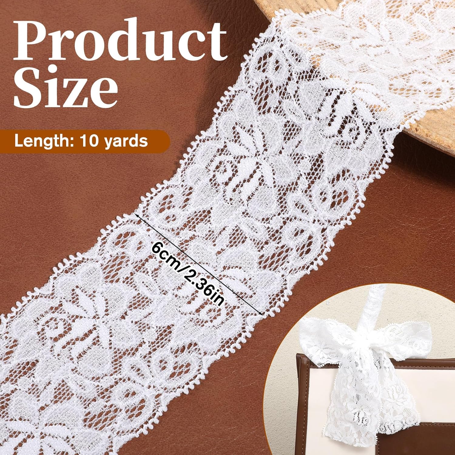 1 Roll White Lace Ribbon, 10 Yard x 2.36 Inches White Lace Fabric, Wide Laces Trim for Sewing, for Handmade Crafts, Sewing, Gift Wrapping, and Wedding Bridal Ceremonies