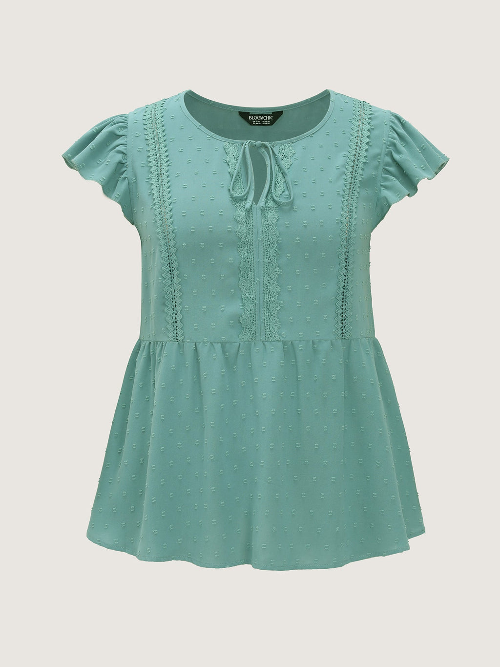 Textured Lace Panels Keyhole Neckline Blouse