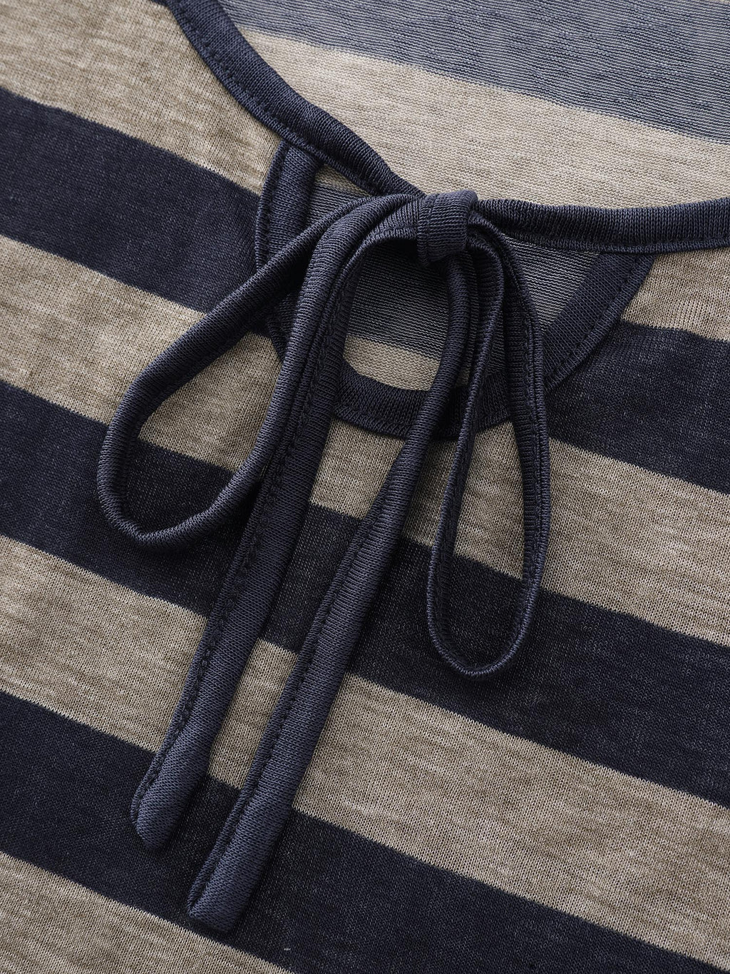 Stretchy Striped Print Neck-Tie T-Shirt