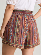 Geometric Striped Drawstring Waist Shorts