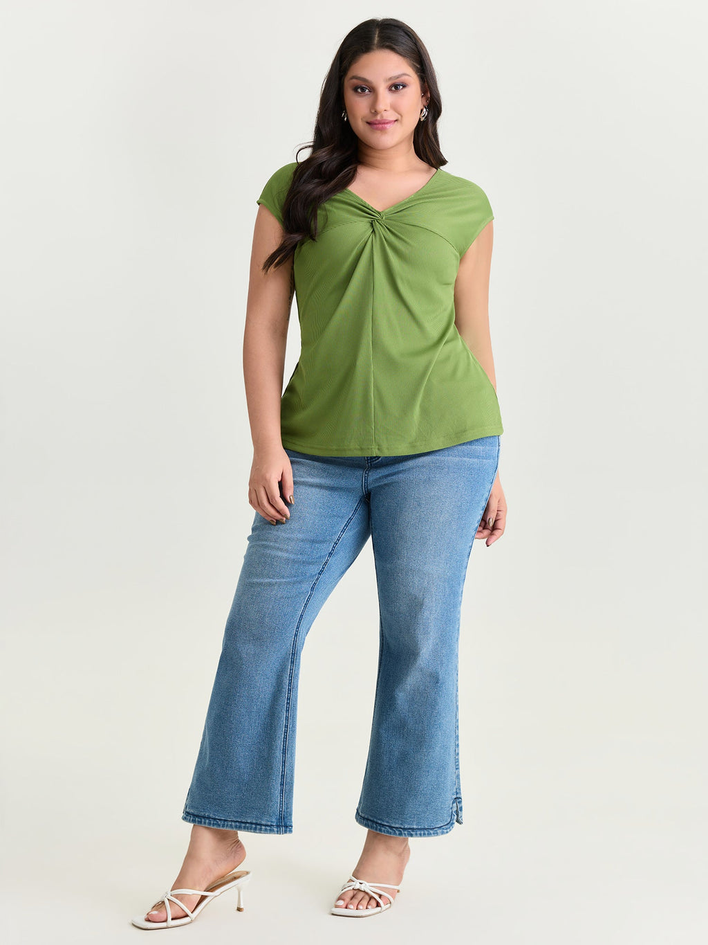 Stretchy Knotted Front Plain Knit Top