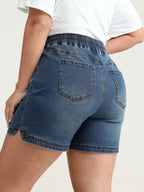 Stretchy Contrast Drawstring Skinny-Fit Denim Shorts
