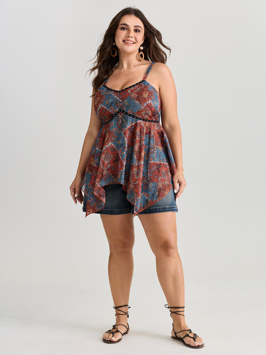 Paisley Print Handkerchief Hem Tank Top