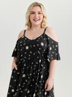Starry Night Cold-Shoulder Flowy Midi Dress