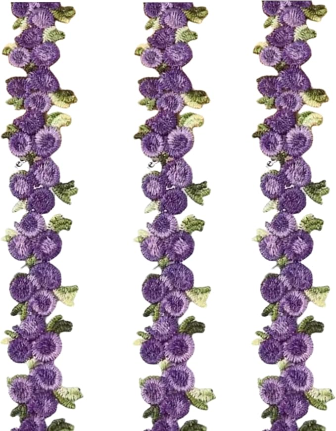 1.1 Yards Purple Flower Embroidered Lace Trim, Rose Applique Floral Ribbon for Sewing Crafts, 3/4 Inch Polyester Lace Edge for DIY Wedding Dress Embellishments, Party Decorations, Lace