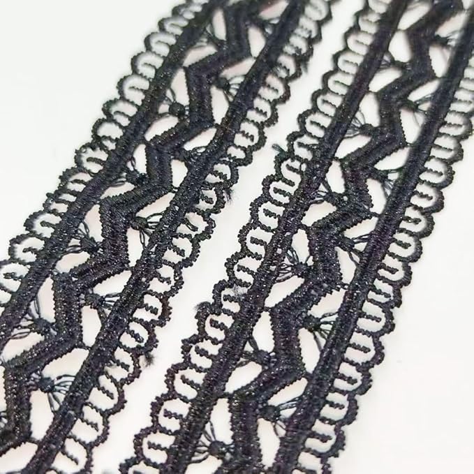 1 Inch Wide, Black Color Hollow Sewing lace for Wedding,Sewing Lace Trim, Inelastic Embroidery Lace Trim,Curtain Tablecloth Slipcover Bridal DIY Clothing/Accessories (Black-2.5cm Wide, 5 Yards)