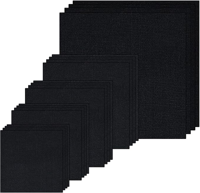 20 PCS Linen Embroidery Fabric, Pre-Cut Solid Color 5 Different Sizes 5.9 to 19.6inch Embroidery Cloth Fabric Squares, Needlework Sewing Quilting Cloth for DIY Garment Crafts Project, Black