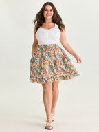 Floral Print Ruffled Edge Mini Skirt