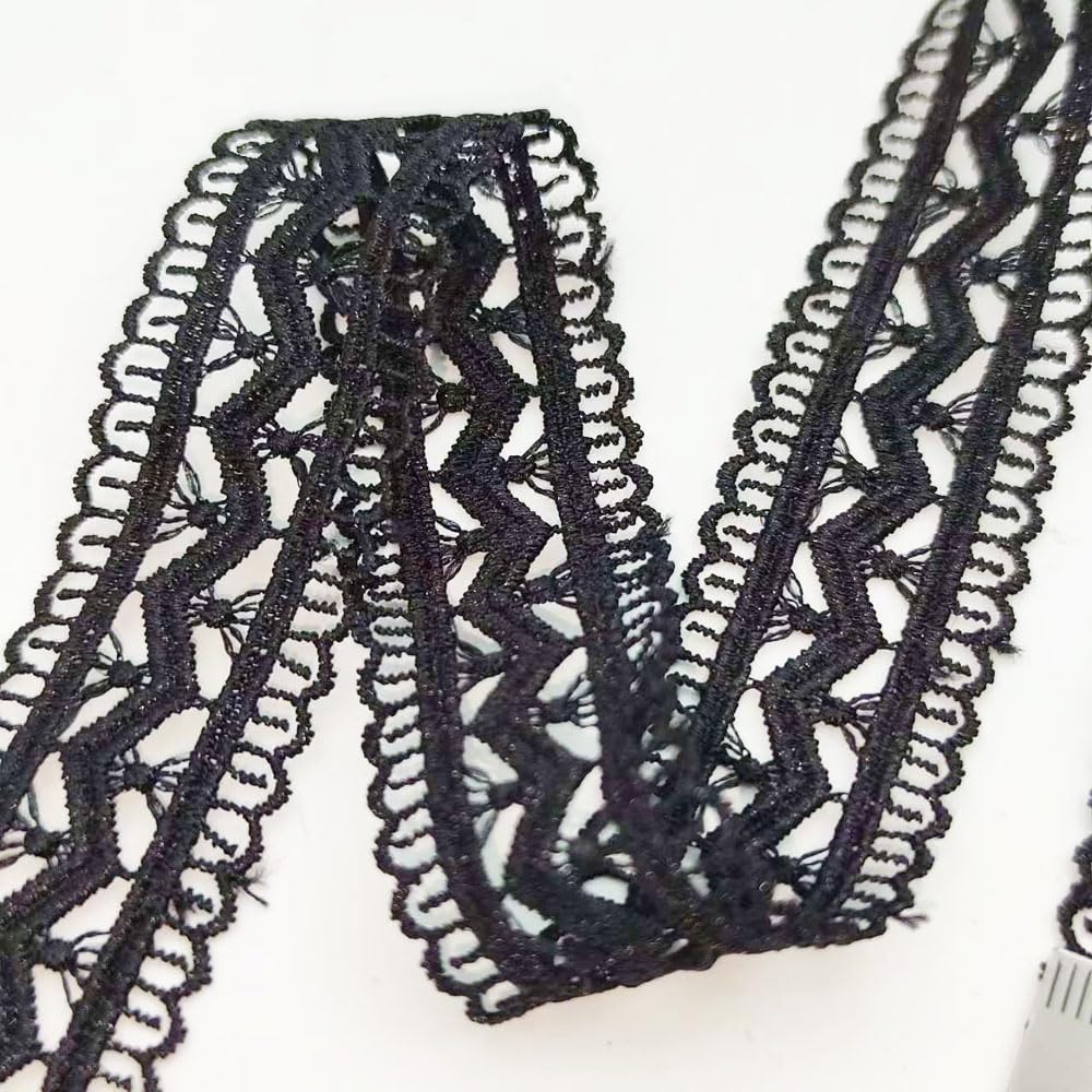 1 Inch Wide, Black Color Hollow Sewing lace for Wedding,Sewing Lace Trim, Inelastic Embroidery Lace Trim,Curtain Tablecloth Slipcover Bridal DIY Clothing/Accessories (Black-2.5cm Wide, 5 Yards)
