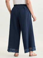 Cotton Wide Shirred Waistband Lace Hem Pants