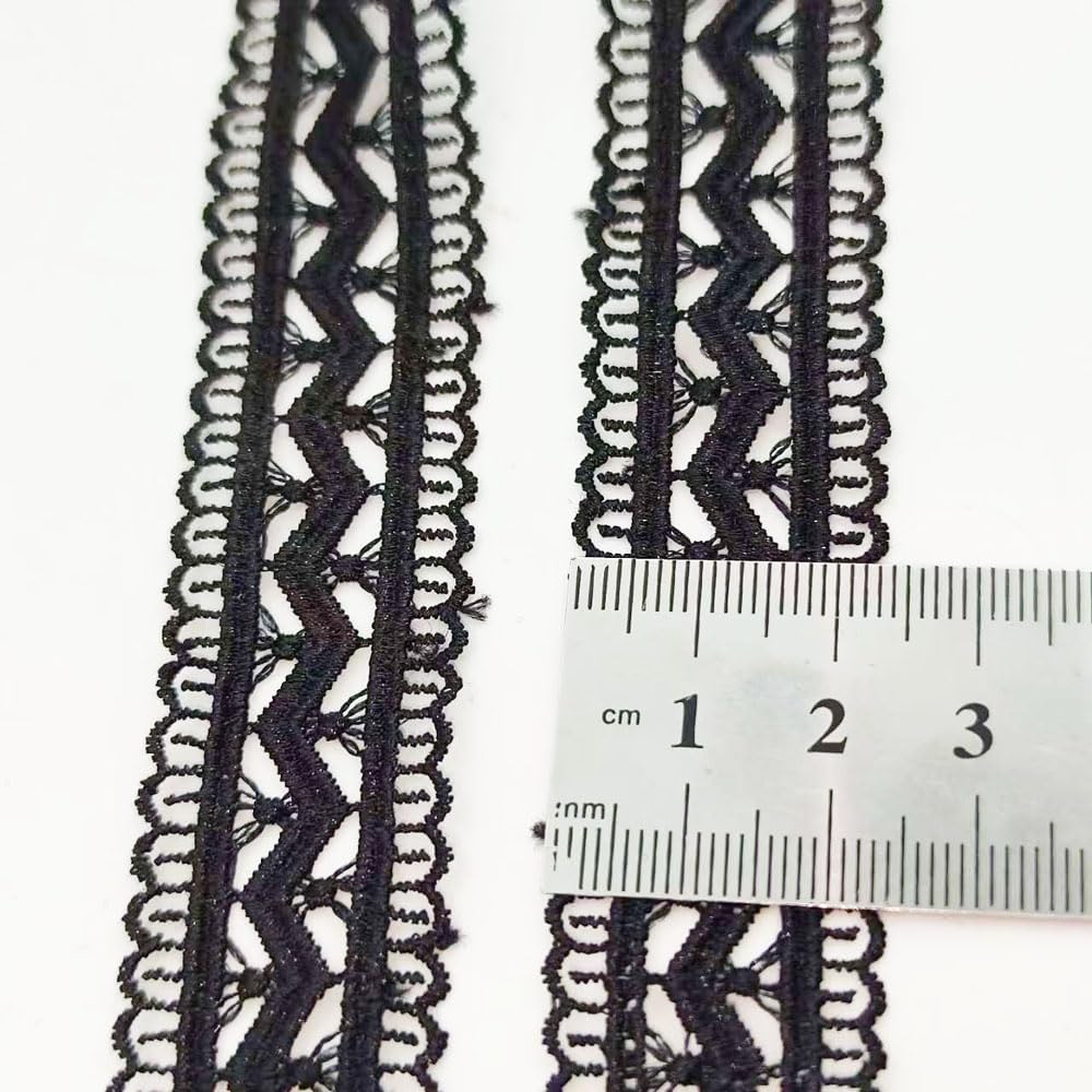 1 Inch Wide, Black Color Hollow Sewing lace for Wedding,Sewing Lace Trim, Inelastic Embroidery Lace Trim,Curtain Tablecloth Slipcover Bridal DIY Clothing/Accessories (Black-2.5cm Wide, 5 Yards)