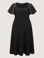 Color Contrast Petal Sleeve Maxi Dress