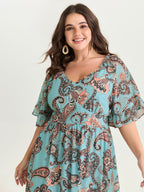 Floral Paisley Print High Low Hem Midi Dress