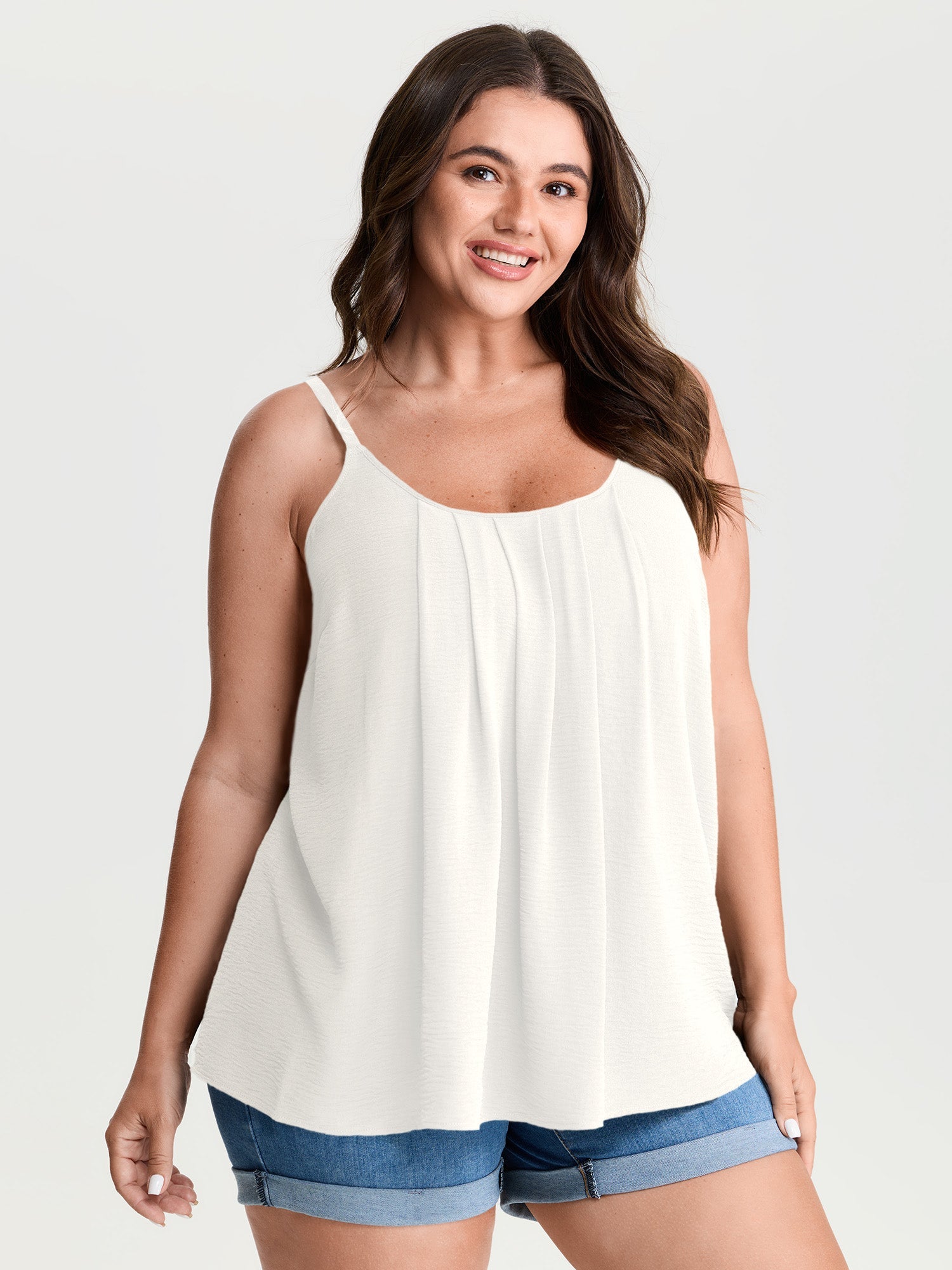 Pleated Flowy Plain Tank Top