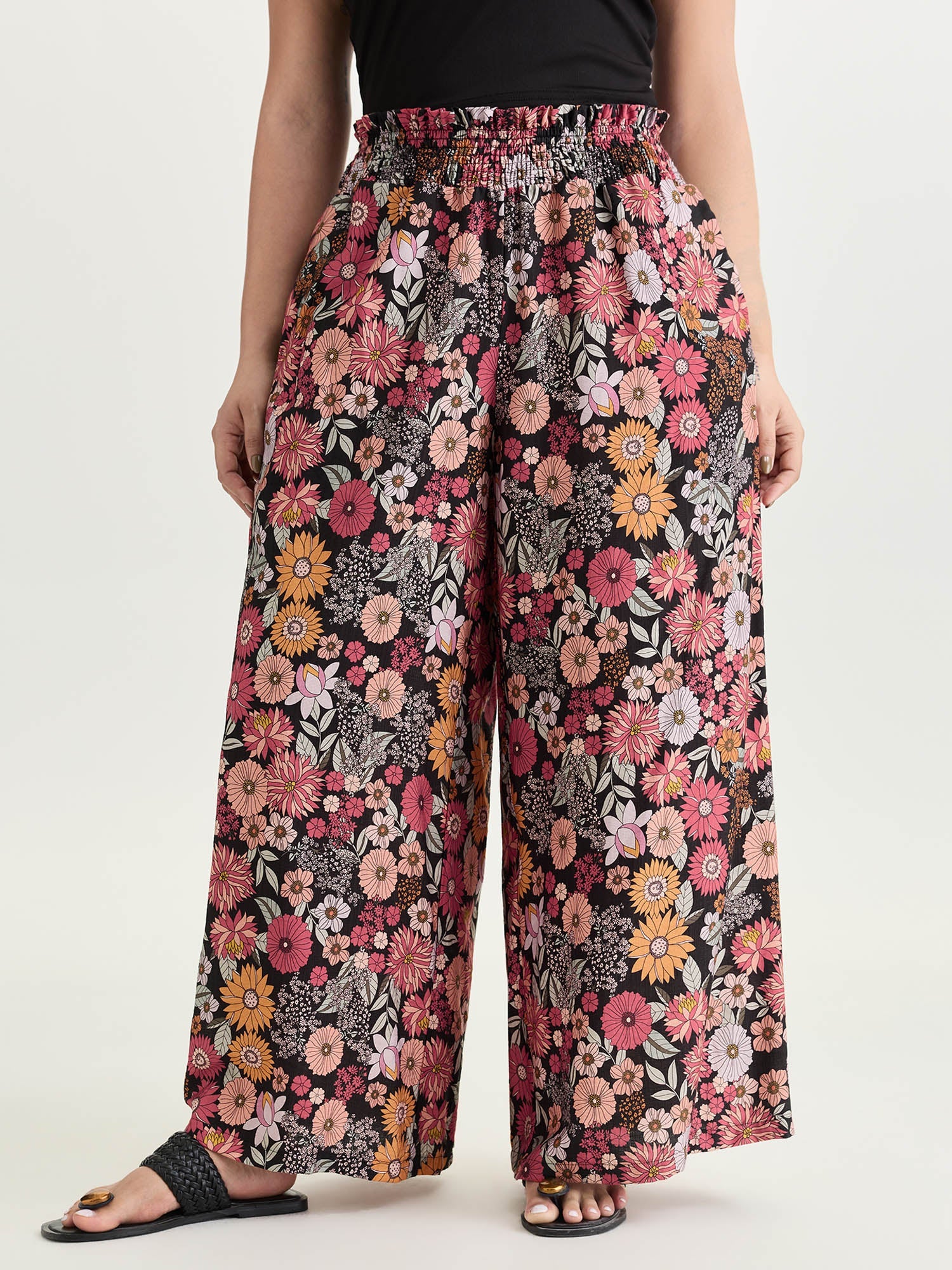 Supersoft Bright Floral Print Wide-Leg Pants