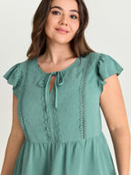 Textured Lace Panels Keyhole Neckline Blouse