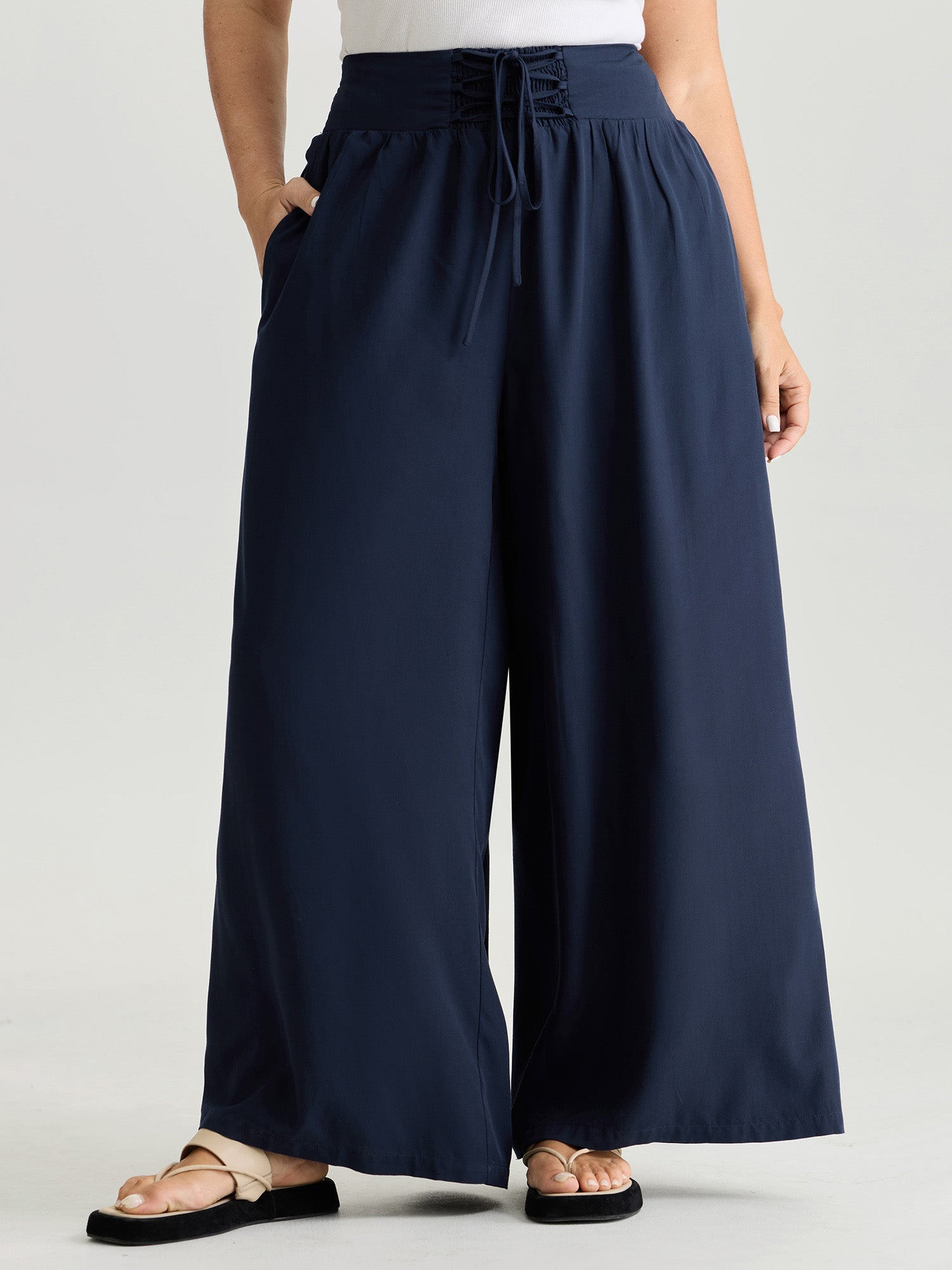 Wide Cross-Tie Waistband Pants