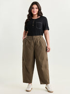 Cotton Washed And Distressed Pleated Pants