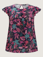 Bright Floral Texture Open-Back Blouse