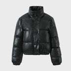 PU leather quilted jacket for women