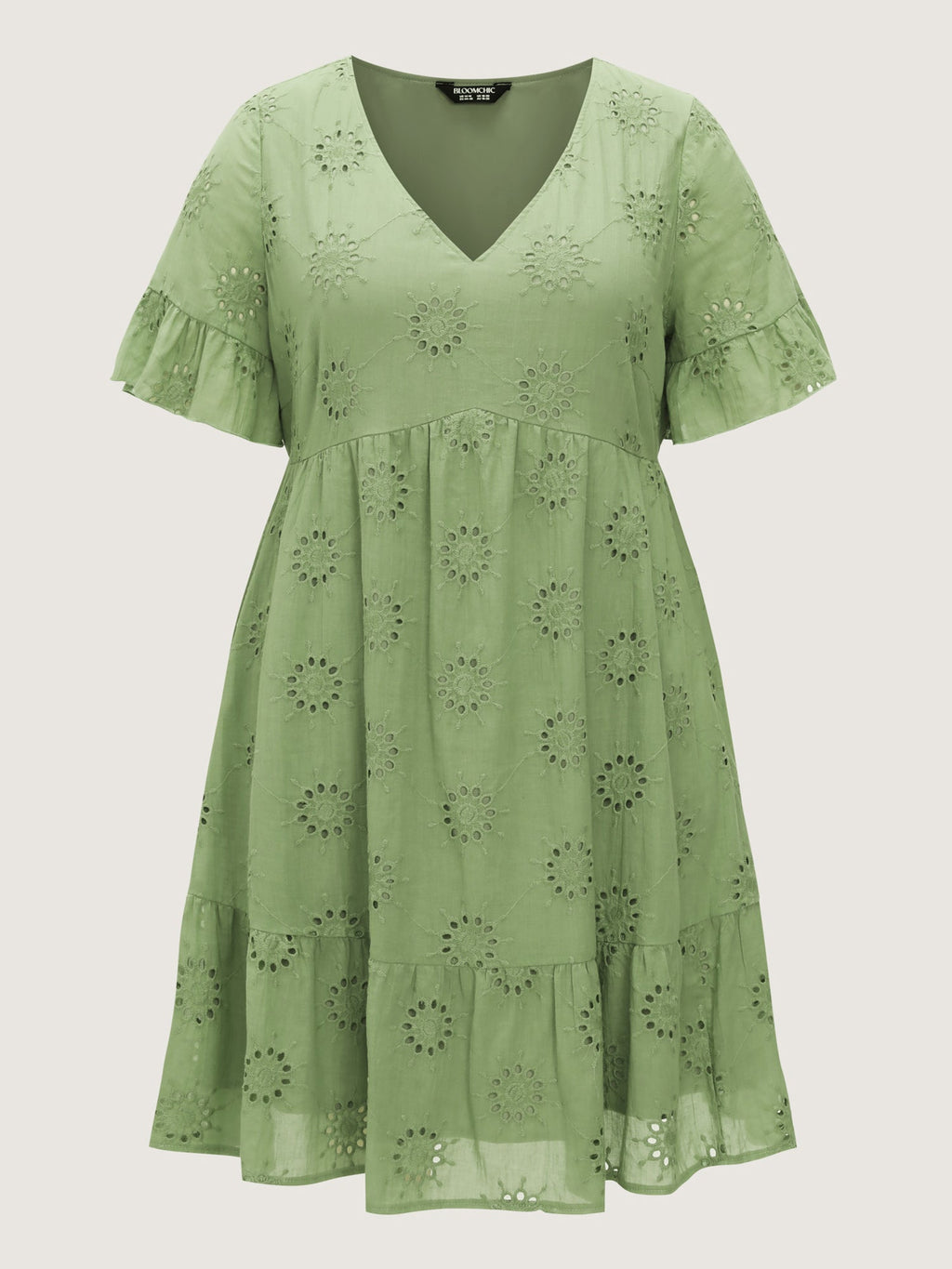 Eyelet Embroidered Ruffled Sleeve Mini Dress