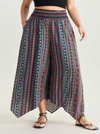 Shirred Colorful Asymmetric Hem Pants