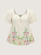 Cotton Colorful Floral Textured Hem Blouse