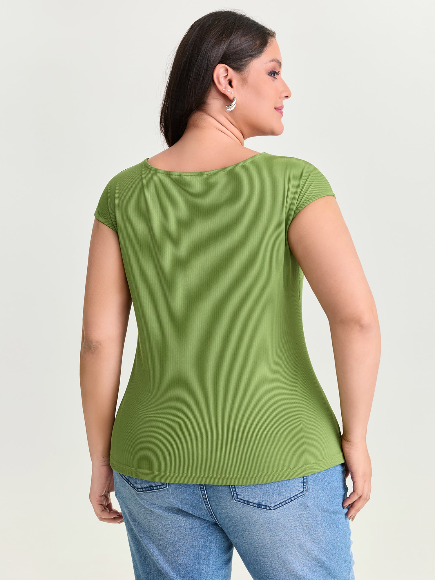 Stretchy Knotted Front Plain Knit Top
