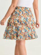 Floral Print Ruffled Edge Mini Skirt