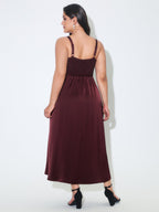 Satin Square Neck Front Slit Slip Maxi Dress