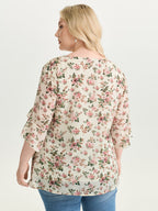 Floral Print Flared Sleeve Lined Blouse