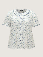 Floral Embroidery Pleated Button-Front Blouse