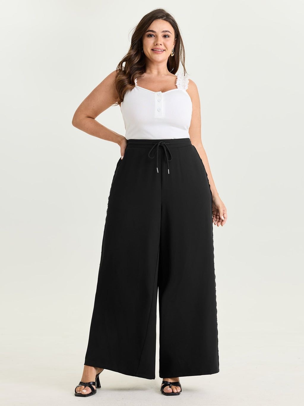 Lace Side Panels Drawstring Pants