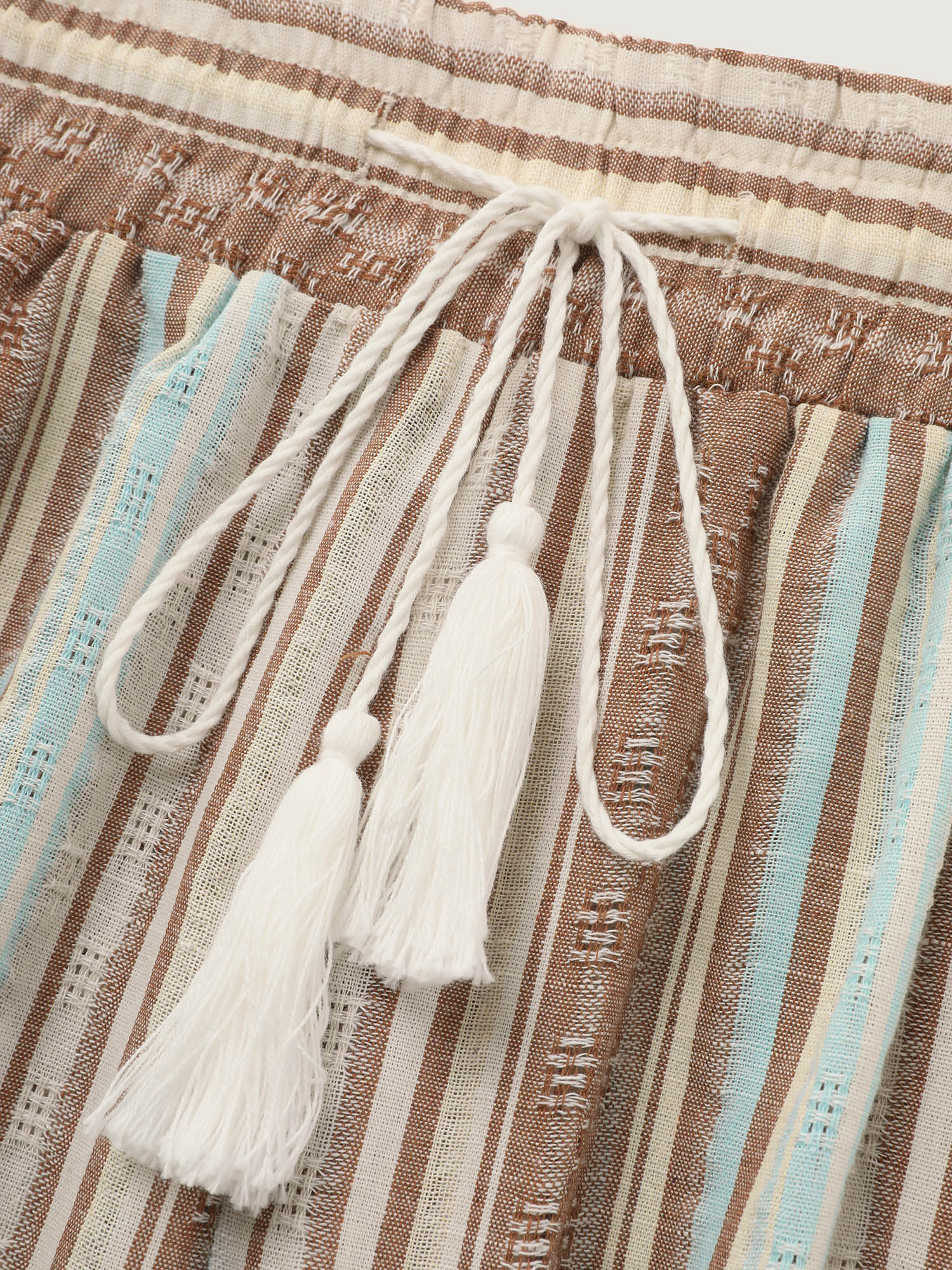 Striped Drawstring Tassels Wide Leg Pants