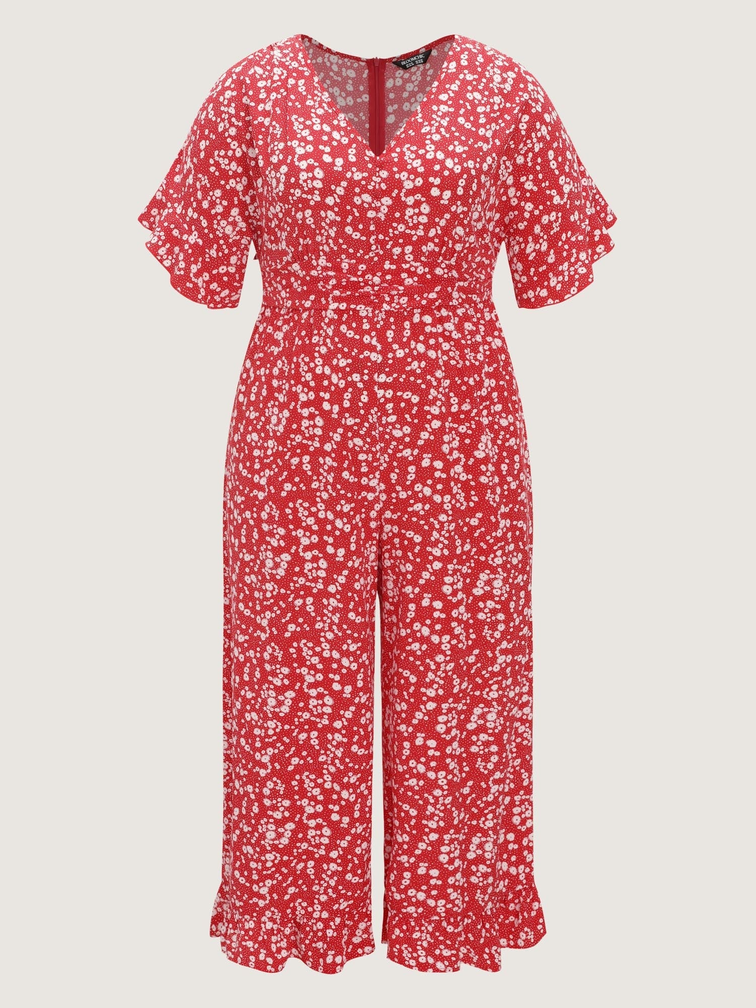 Ditsy Floral Print Ruffled Hem Jumpsuit