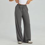 Women's Casual High Waist Striped Wide Leg Trousers, Sporty Drawstring Waist Side Pocket Outfit, Minimalist Versatile Women's Bottom