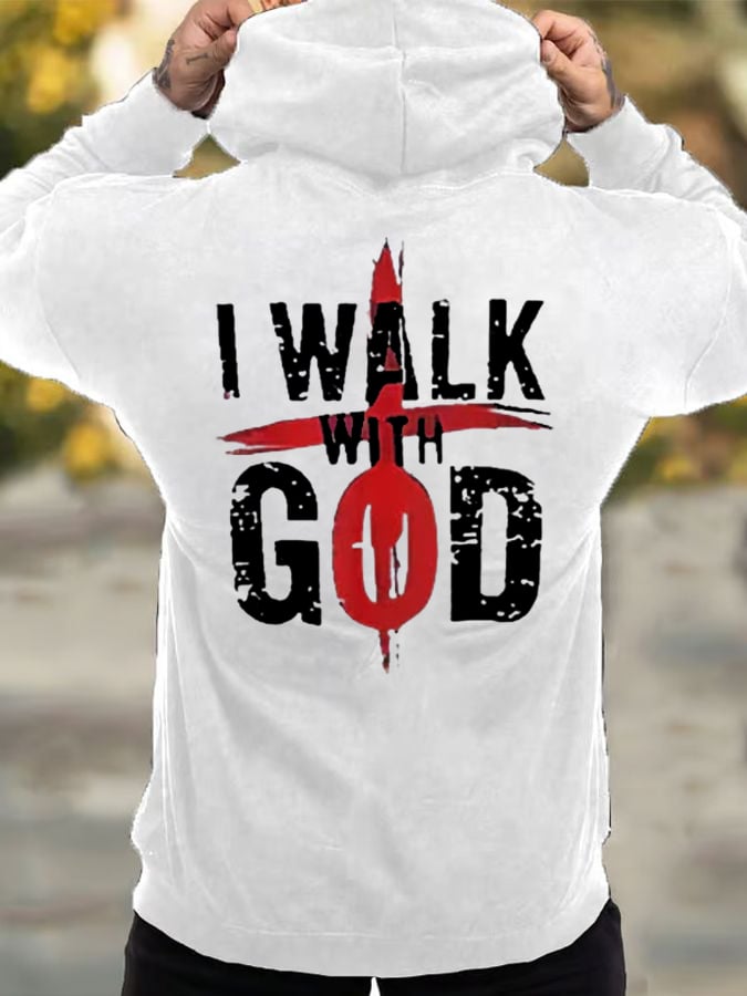 Men's Walk With God Printed Casual Hoodie