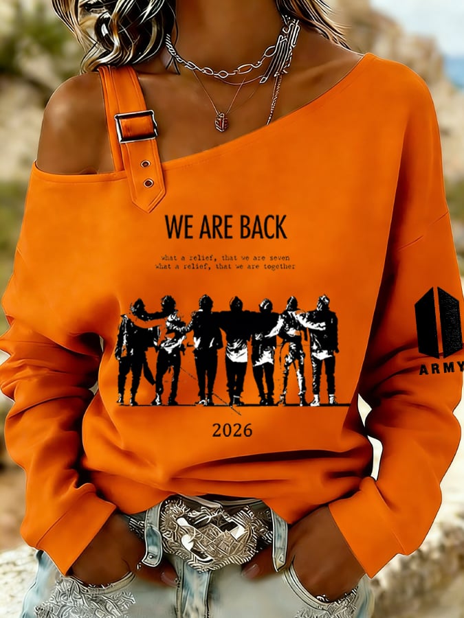 Women's Retro Leisure  Print Off-The-Shoulder Sweatshirt