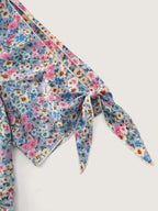 Floral Print Adjustable Sleeve Tie Blouse