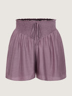 Triangular Shirred Waist Plain Shorts